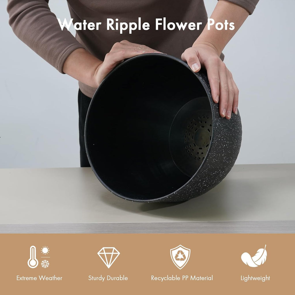 WSMKSZ 12 Inch Wide Water Ripples Flower Pots for Indoor or Outdoor Plants, Large Plant Pots with Drainage Holes &