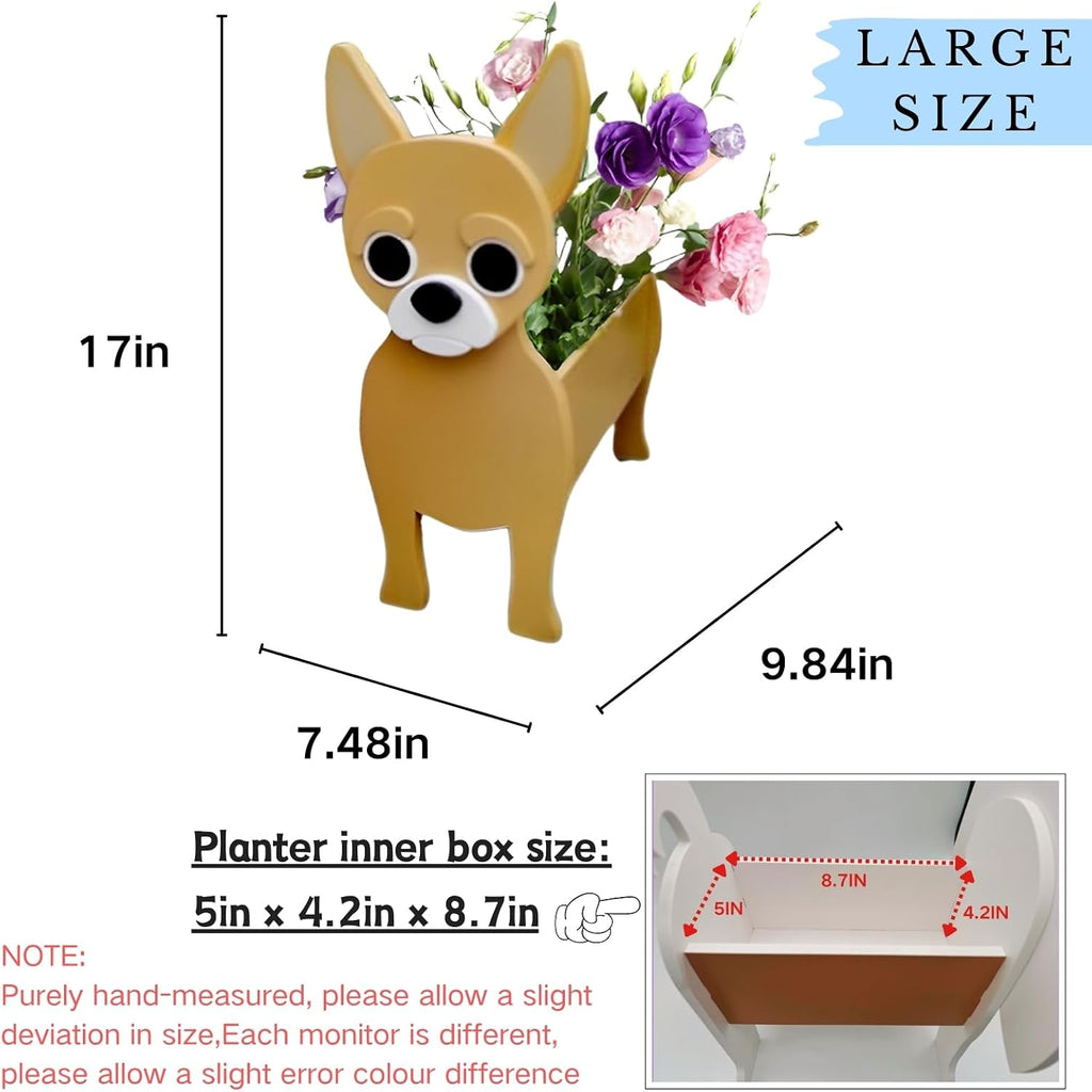 Yellow Chihuahua Dog Planter Pots, Animal Shaped Flower Pot | Large Cute Plant Gift for Women and Pet Lovers, Indoor