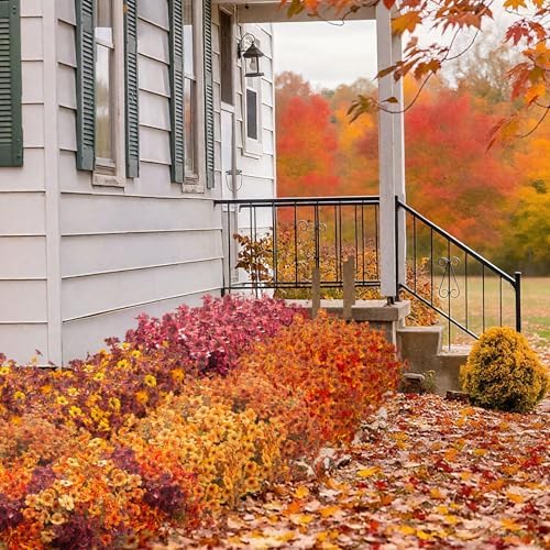 Grunyia 20 Bundles UV Resistant Artificial Fall Flowers Outdoor - Fake Autumn Plants for Thanksgiving Porch, Pumpkin Decor | All-Weather Faux Eucalyptus & Daisy (Fall Mix)