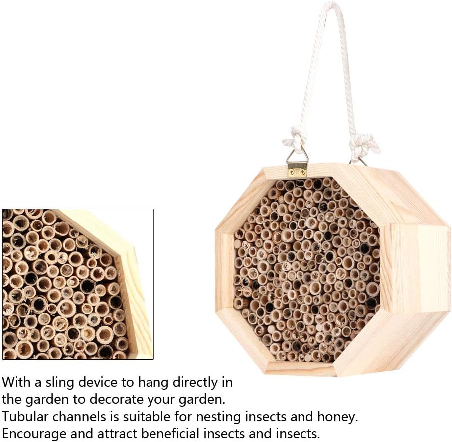 Mason Bee House Wooden Hexagon Bee Habitat Room Hotel Nesting Box Backyard Hanging Decoration
