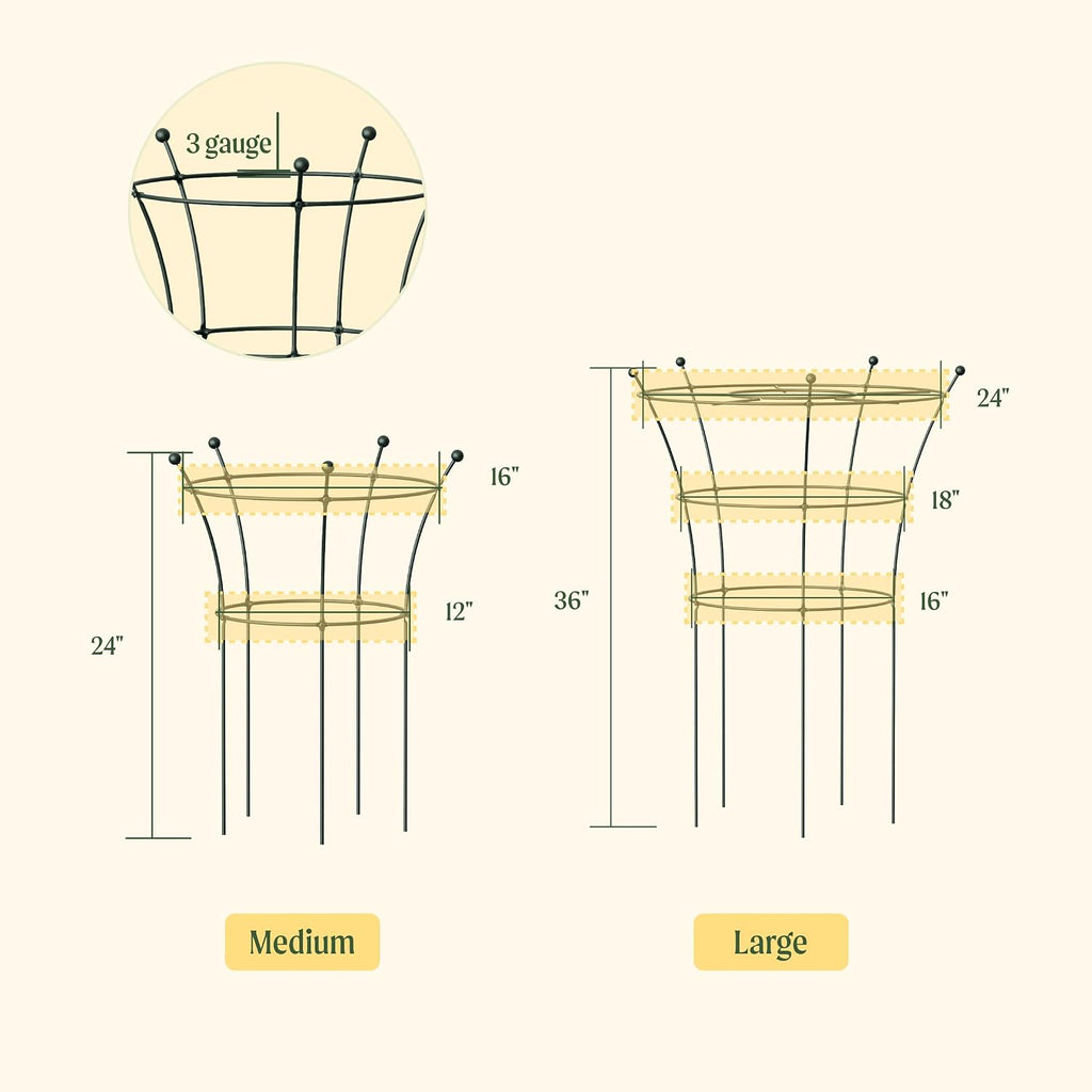 Peony Cages and Supports 2 Pack, Heavy Duty Metal Flower Support Cage, 24"(W) x 36" (H) Trumpet Plant Support for