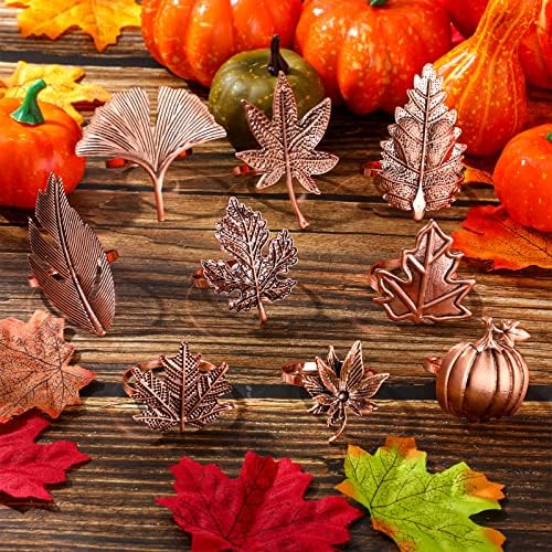 Remerry 9 pcsThanksgiving Napkin Rings Set Fall Autumn Metal Holders