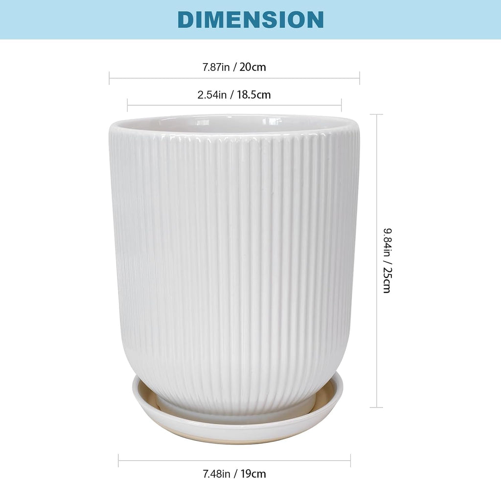 Deep Dream 8 Inch Ceramic Pots for Plants, Heavy Plant Pot for Indoor Outdoor Plants, Large Plant Pot with Drainage