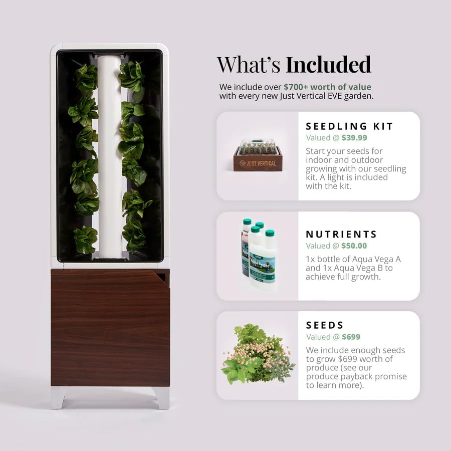 Just Vertical EVE Tower Garden Hydroponic Indoor Growing System - Grow 12 Fresh Herbs & Vegetables Year-Round