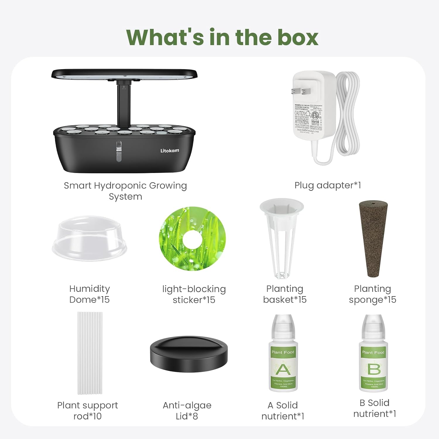 litokam Hydroponics Growing System Kit, 15 Pods Indoor Herb Garden with Smart APP & Quiet Pump, 24W LED Light, Auto