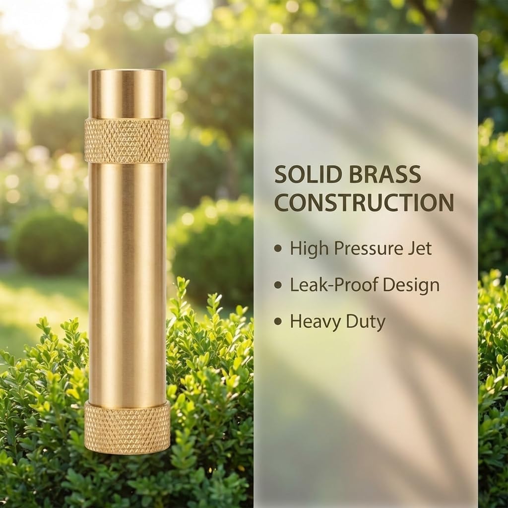 Wiseflow Brass Twist Hose Nozzle, High Pressure Adjustable Spray, 2 Rubber Washers, Heavy Duty Brass Garden Hose Nozzle