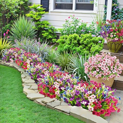 20 Bundles Artificial Flowers for Outdoors Fake Plants, Mixed