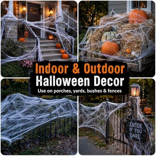 MAQIHAN 700 Sqft Halloween Spider Webs - Outdoor Cobwebs with 40 Spiders