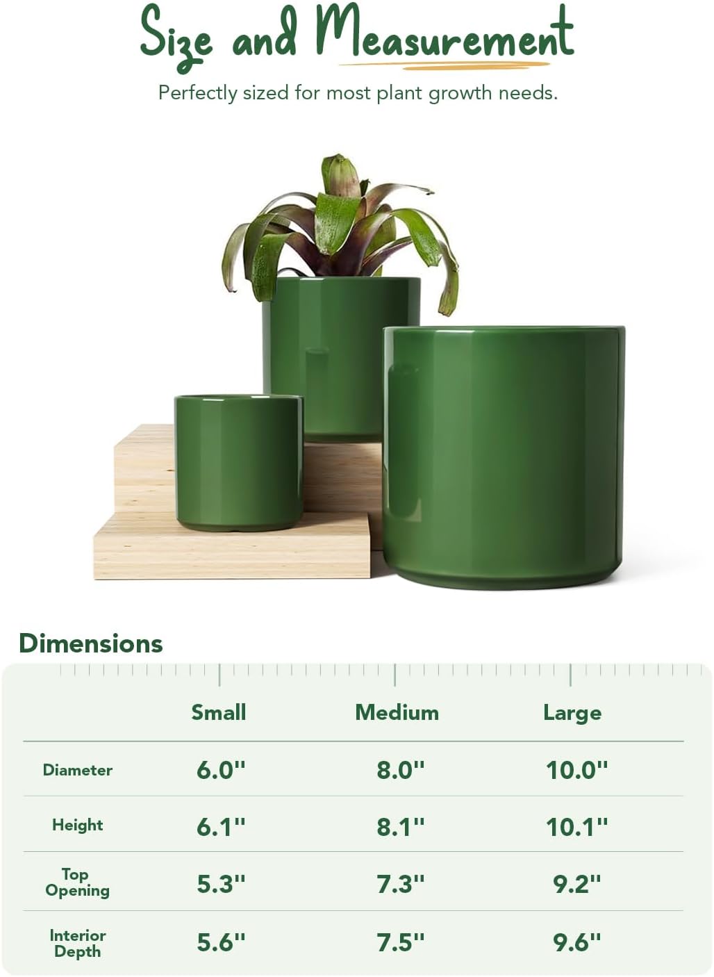 LE TAUCI 10+8+6 Inch Ceramic Pots for Plants, Indoor Planters with Drainage Hole and Plug, Modern Cylinder Flower Pots