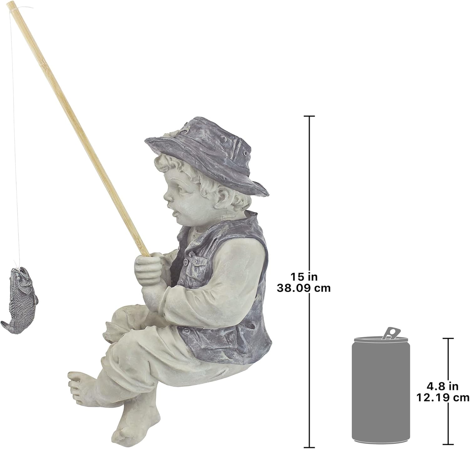 Design Toscano Frederic the Little Fisherman of Avignon Boy Fishing Garden Statue, 15 Inch Tall, Cast Stone Resin, Two