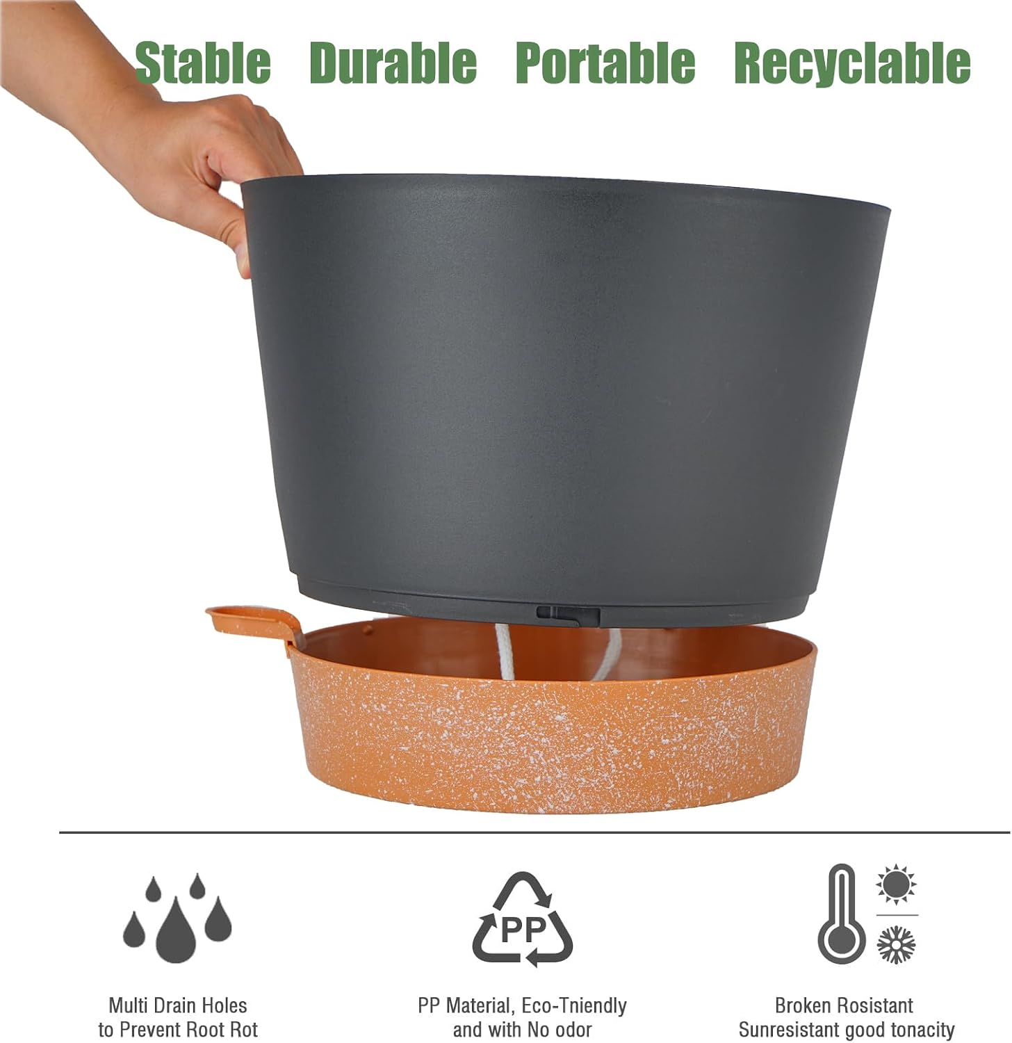 SwinDuck 12inch Large Self Watering Plant Pot, Plastic Cylinder Planter with 60Oz Deep Reservoir and Saucer for Indoor
