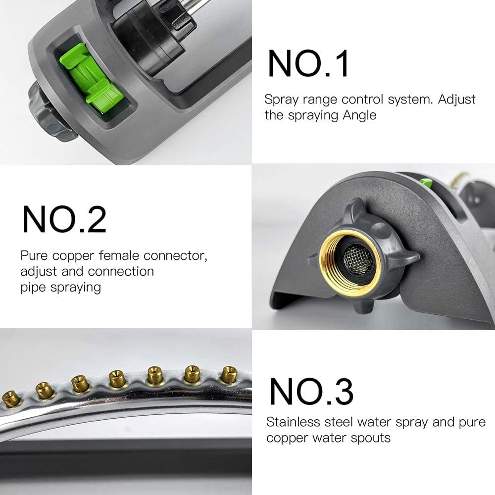 Lawn Sprinkler, HH Together Oscillating Sprinkler with 18 Hole Brass Nozzles, Watering for Lawn & Garden Covers up to
