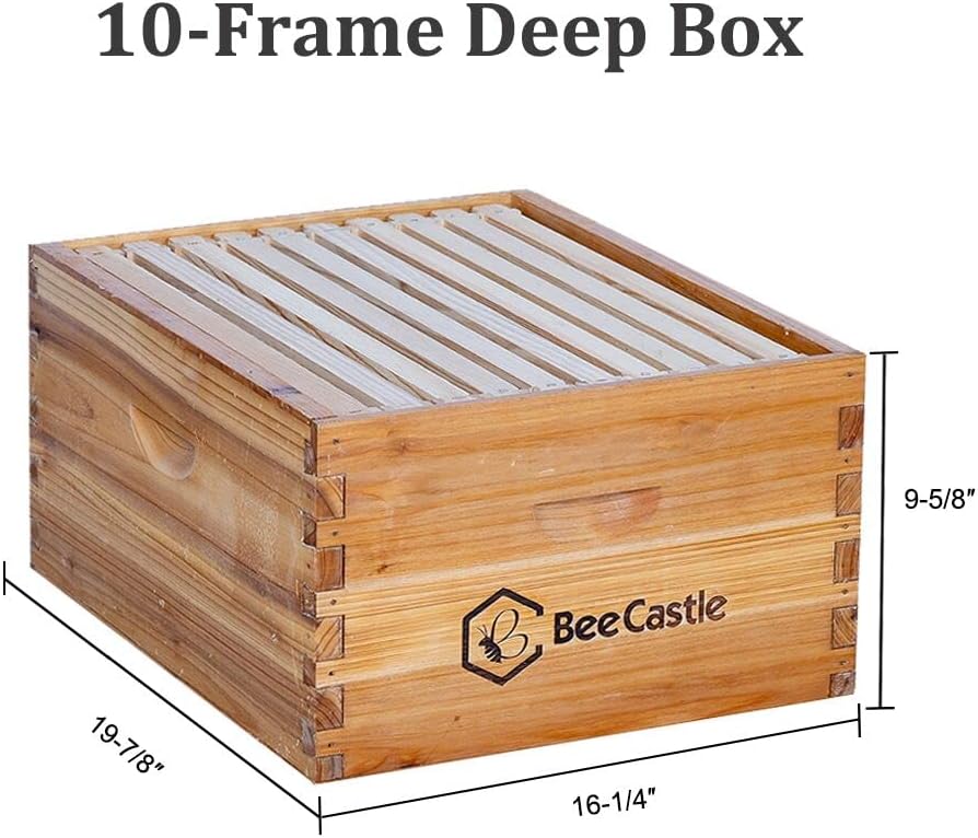 BeeCastle 10-Frames Complete Beehive Kit, 100% Beeswax Coated Bee Hive Includes Beehive Frames and Beeswax Coated