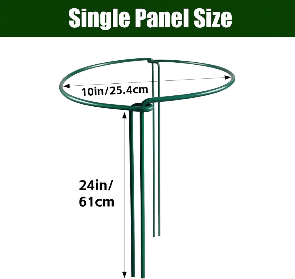 10 Pack Plant Support Stakes, 10" x 24" Peony Cages and Supports | Metal Rustproof Half Round Garden Plant Stakes for