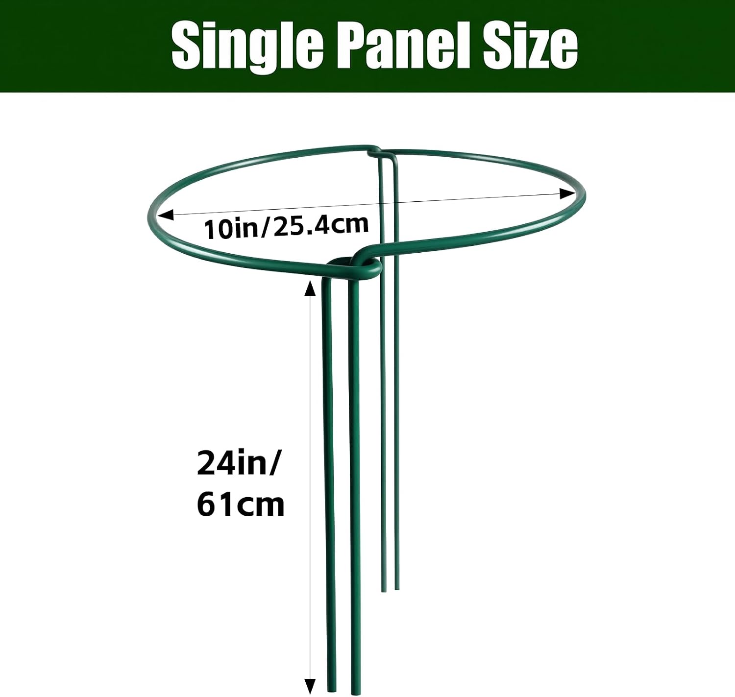 10 Pack Plant Support Stakes, 10" x 24" Peony Cages and Supports | Metal Rustproof Half Round Garden Plant Stakes for