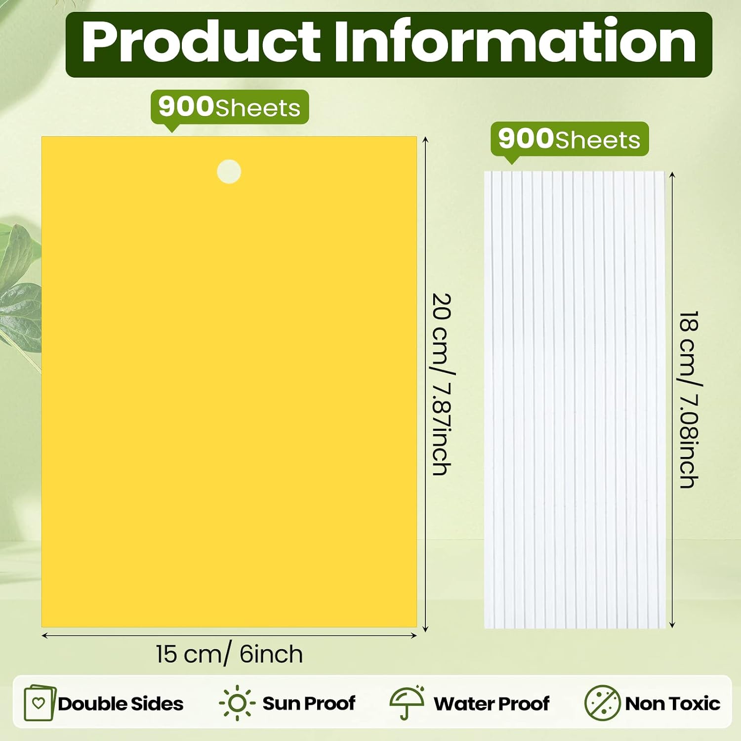 Qualirey 900 Pcs 6x8 Inch Yellow Sticky Traps for Gnats, Dual-Sided Sticky Gnat Traps for Indoor Outdoor, Fly Catcher