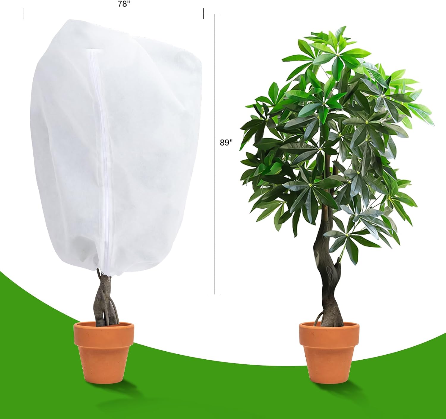 Garutom Plant Covers Freeze Protection 78" x 89" 2.2 oz, Large Size Bag Frost Cloth Plants Jacket Drawstring and Zipper