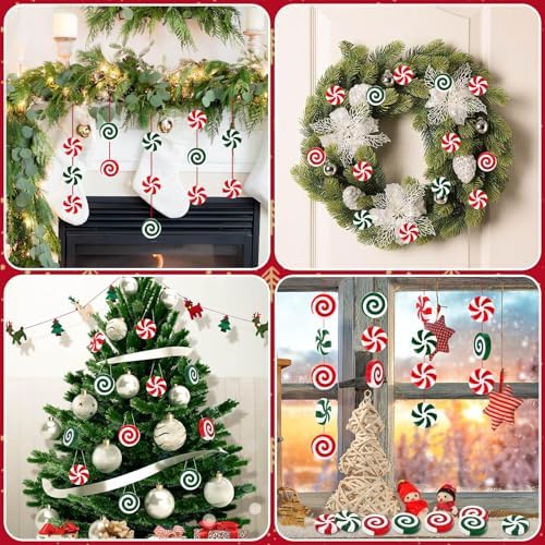 JUNEBRUSHS 120 Pcs Christmas Peppermint Plastic Candy Cane Fake Peppermint Candy Ornaments for Christmas Tree Garland Xmas Holiday Decor Party Favors DIY Crafts