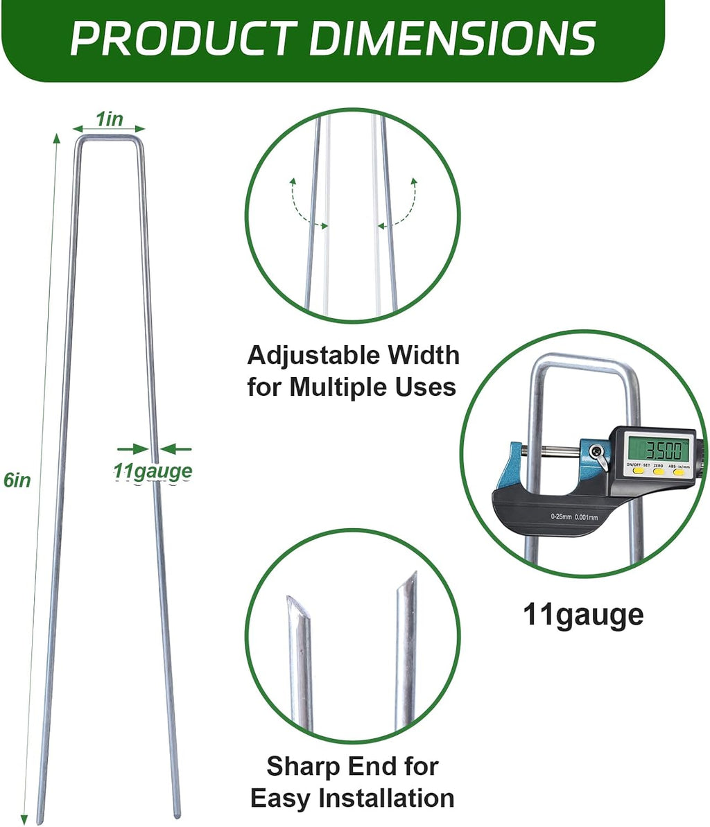 6 Inch Galvanized Landscape Staples, 200 Pack 10 Gauge Garden Stakes Plant, Hot-dip U-Shaped Tent Stakes Cover Stakes