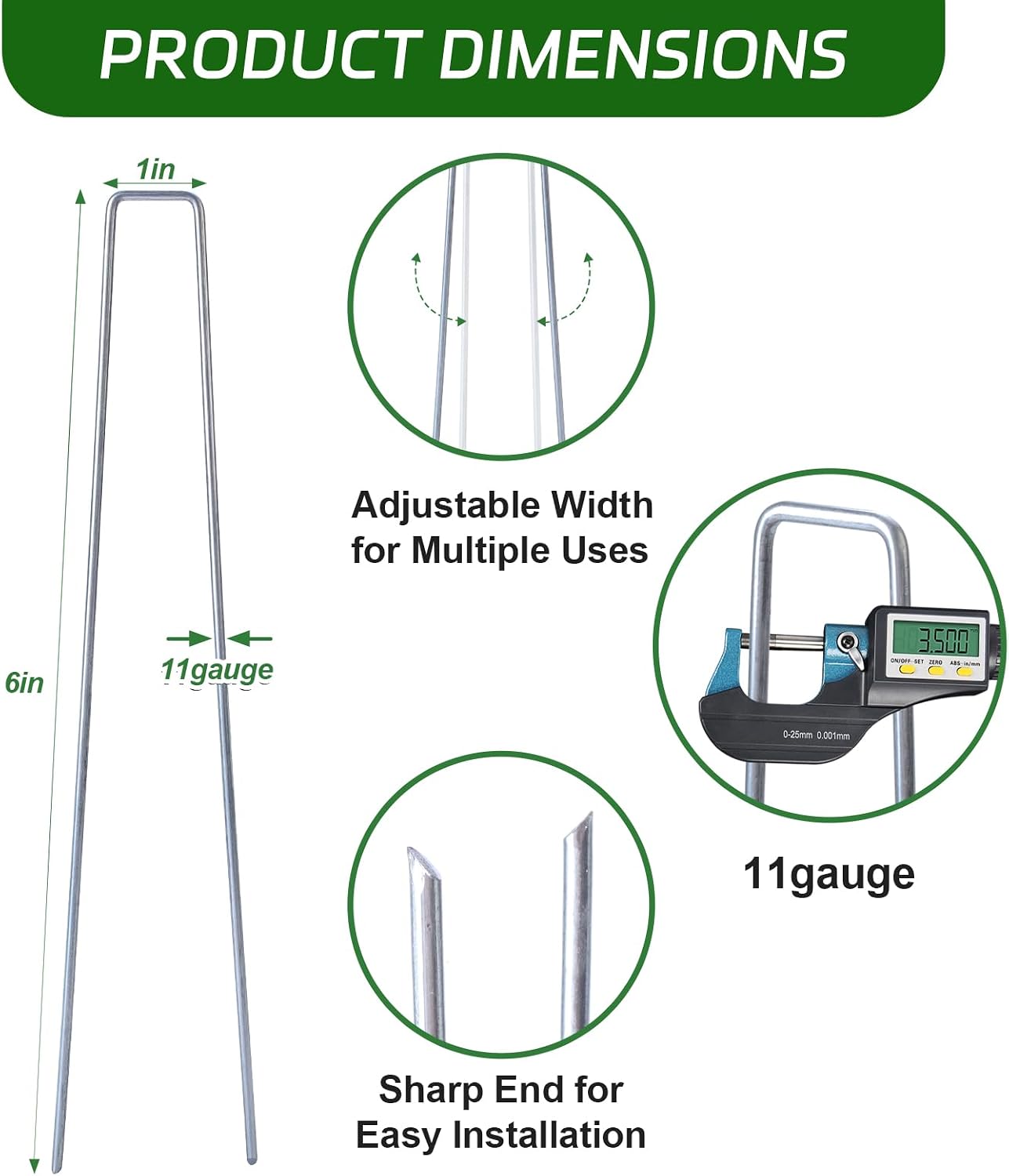 6 Inch Galvanized Landscape Staples, 200 Pack 10 Gauge Garden Stakes Plant, Hot-dip U-Shaped Tent Stakes Cover Stakes