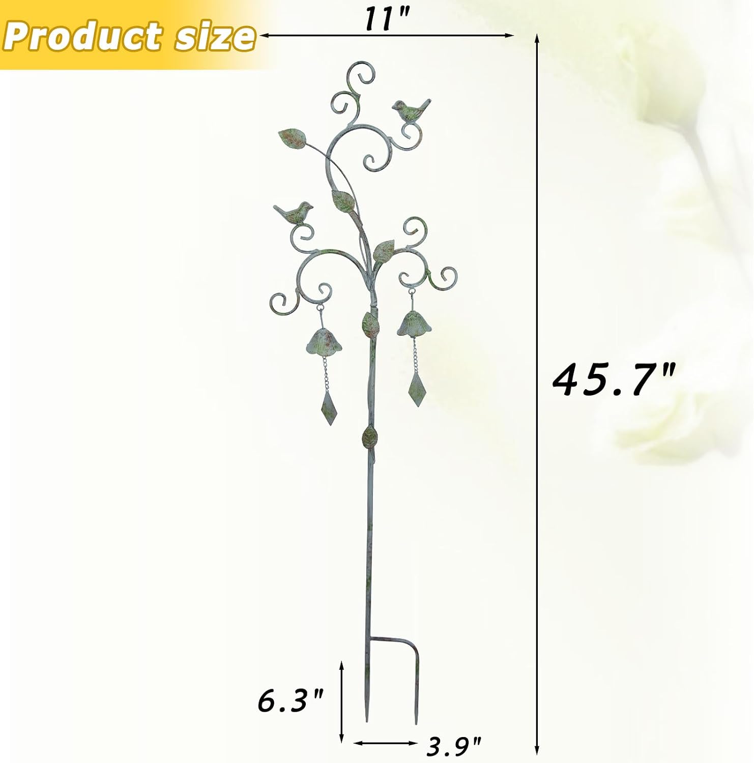 Decorative Garden Stakes for Outside,Metal Outdoor Garden Decor with Bells | 45.7"H Wind Chime Stakes for Outside,Bird