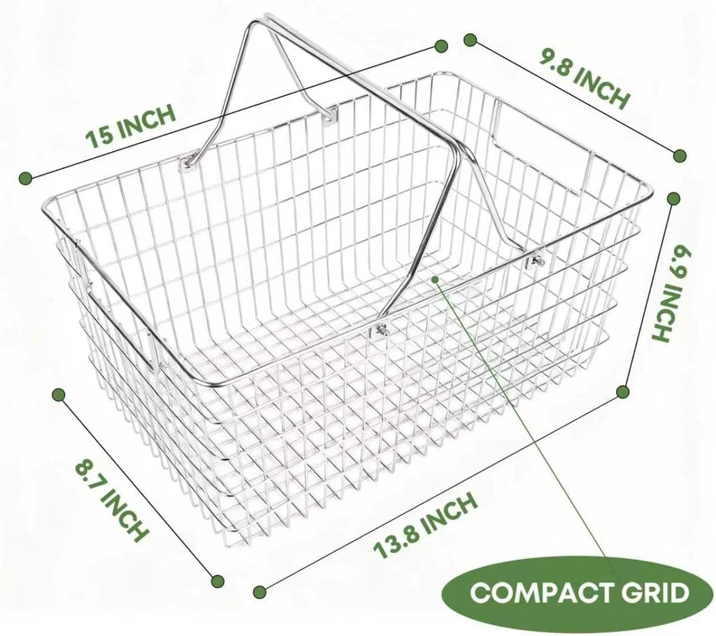 Wire Harvest Basket, Kitchen Organizers and Storage with Foldable Handle - 15.0"x9.8"x6.9" Portable Stainless Steel