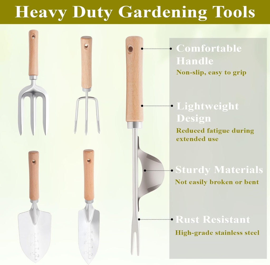 15-Piece Garden Tool Set for Women, Heavy Duty Gardening Kit with Floral Garden Bag, Steel Garden Hand Tools, Plant