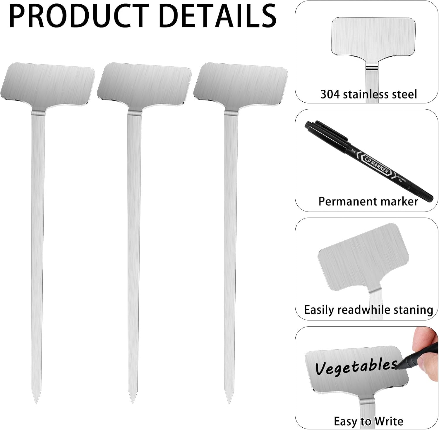 304 Stainless Steel Plant Label, 50 Waterproof Metal Plant Label Stakes and Marker Pen, 7.87" Garden Markers for