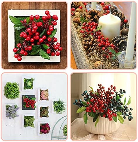 4 Pcs Artificial Red Berries, Christmas Fake Flowers Lifelike Redberry Stems Faux Fruit for Valentine's Day Wedding Home Kitchen Party Crafts Decoration(Red)