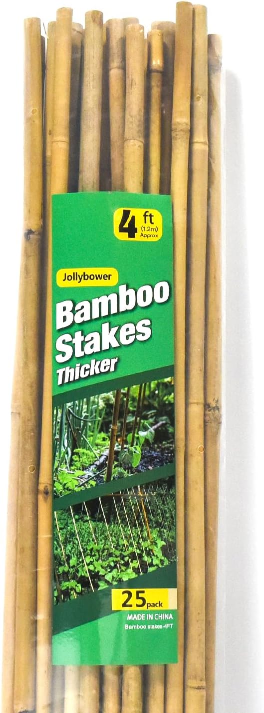 Jollybower 25pcs 1/2" D Thicker Heavy Duty Bamboo Stakes, 4FT Plant Stakes, Natural Garden Stakes for Tomato, Bean
