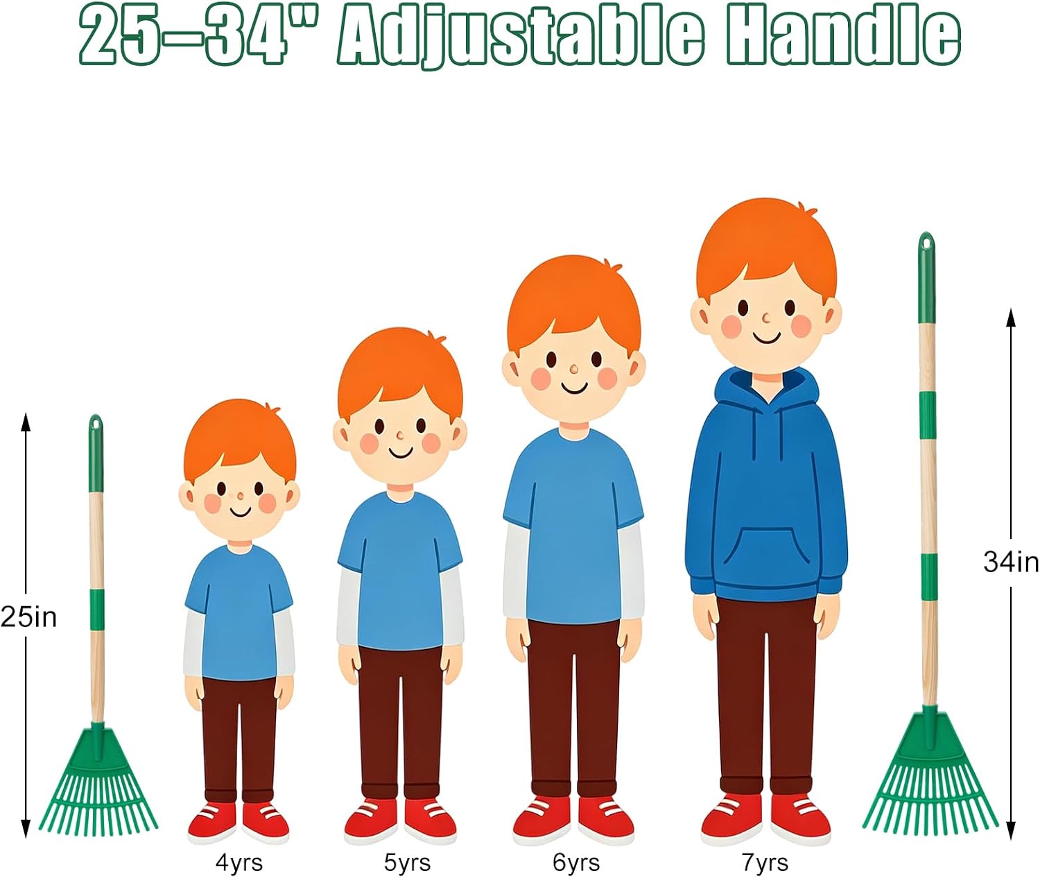 10Pcs Kids Adjustable Garden Leaf Rake Set, with Bag & 3 Hand Tools | 25-34"Adjustable Plastic Rake, Detachable