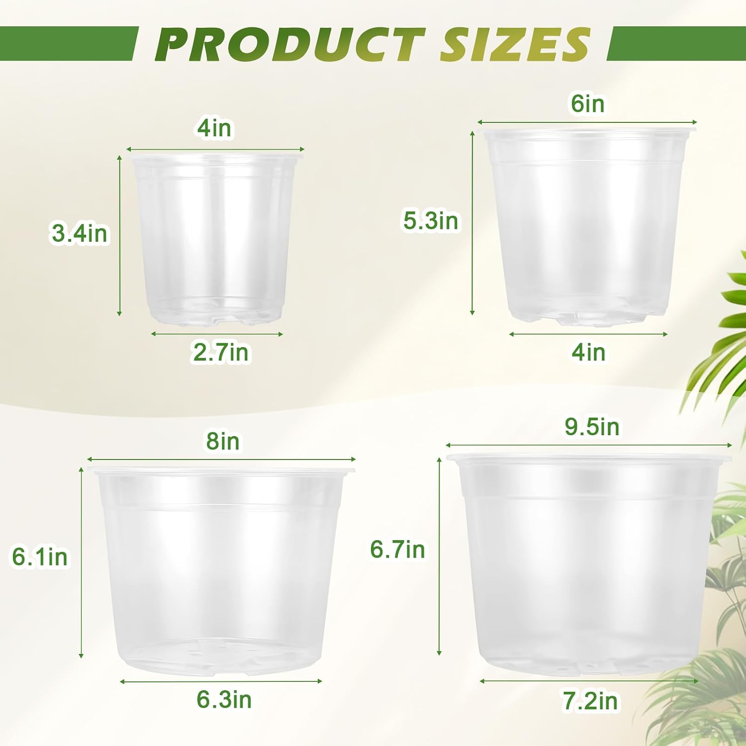 4/6/8/10 Inch Large Size Clear Nursery Pots for Plants, 16 Pack Plastic Plant Pots with Drainage Holes, Durable