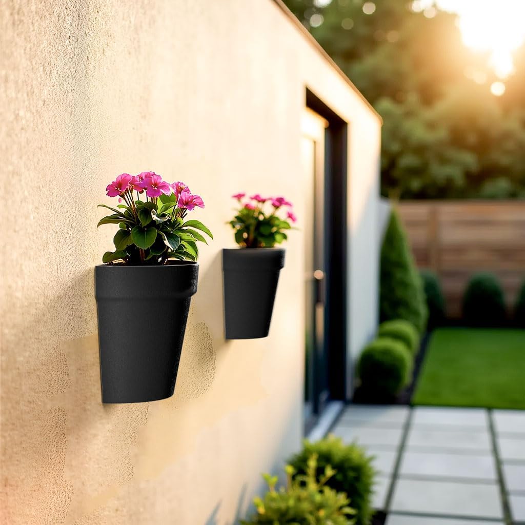 Asnext 2 Pack Indoor Wall Planter, 7.5 Inch Wall Hanging Planter, Black | Plastic Wall Planter Set, Wall Planter Pot