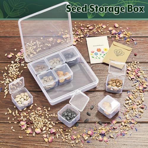 Plant Seed Organizer Box Garden Seed Storage Container Cases Transparent Plastic Collection Box Dustproof Craft Organizer Case with 9 Pcs Mini Storage Cases for Garden Home Office