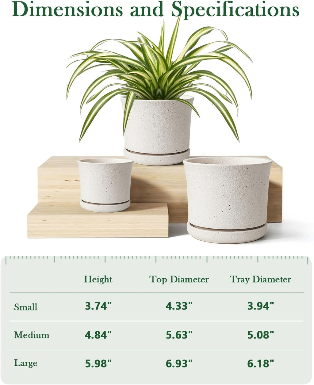 Ceramic Plant Pots, Set of 3, 4.3/5.6/6.9 Inch with Drainage | Modern matte white ceramic planters with attached