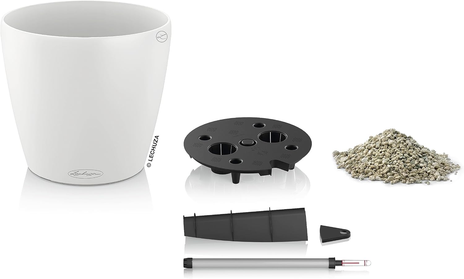 Lechuza Classico Color 28 White, Self-Watering Round Planter, D11 H10.2 in