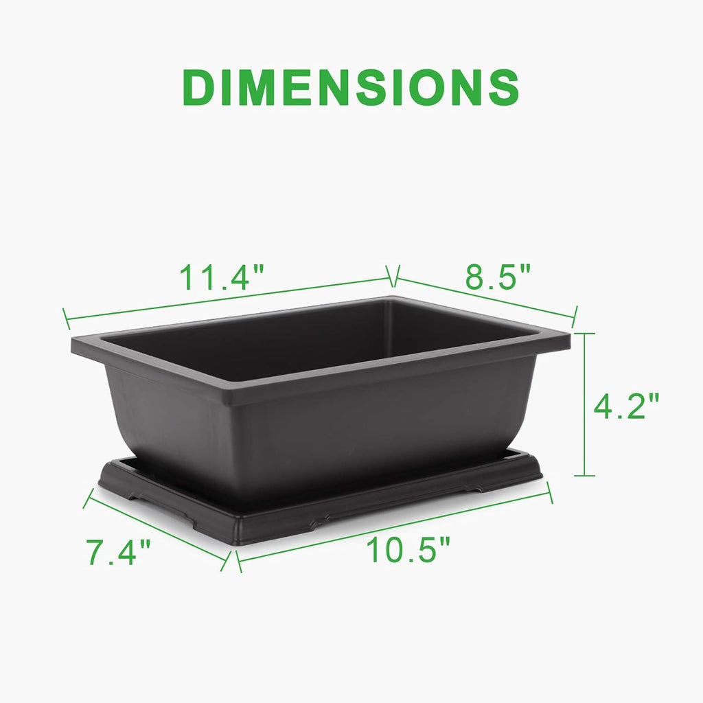 GROWNEER Bonsai Pots 3 Packs 11 Inch Bonsai Tree Training Pot with Humidity Drainage Trays & Repotting Mat Rectangle