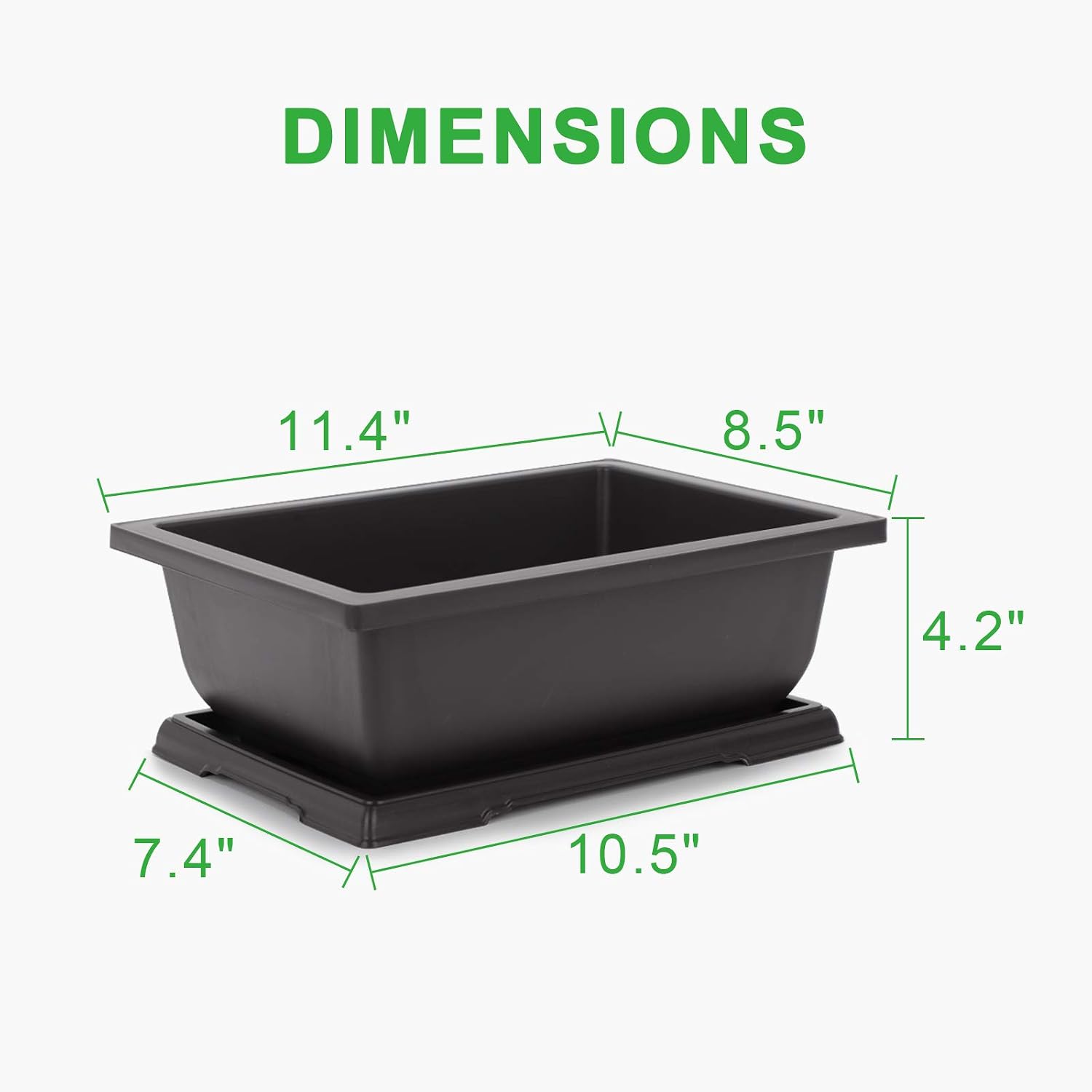 GROWNEER Bonsai Pots 3 Packs 11 Inch Bonsai Tree Training Pot with Humidity Drainage Trays & Repotting Mat Rectangle