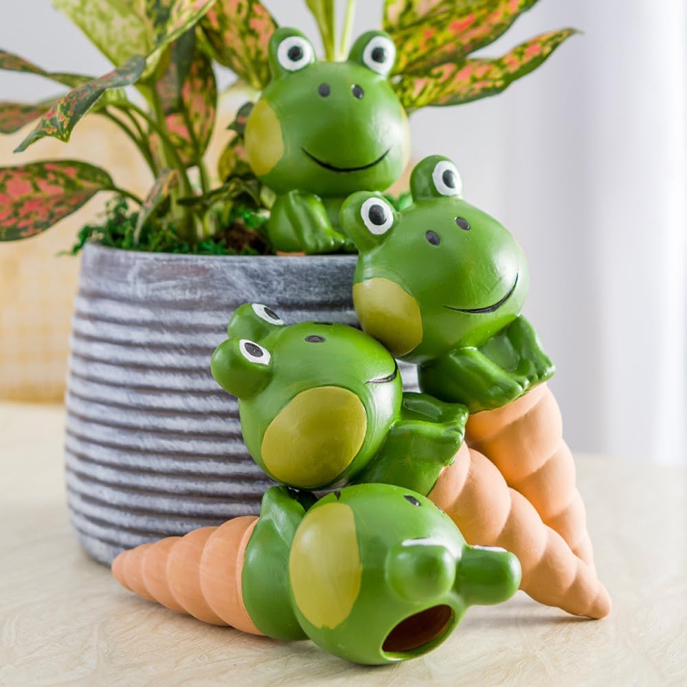 Kaxich Terracotta Plant Self Watering Spikes, 4 Pack Plant Watering Globes Frogs Styles Decorative Self Plant Watering
