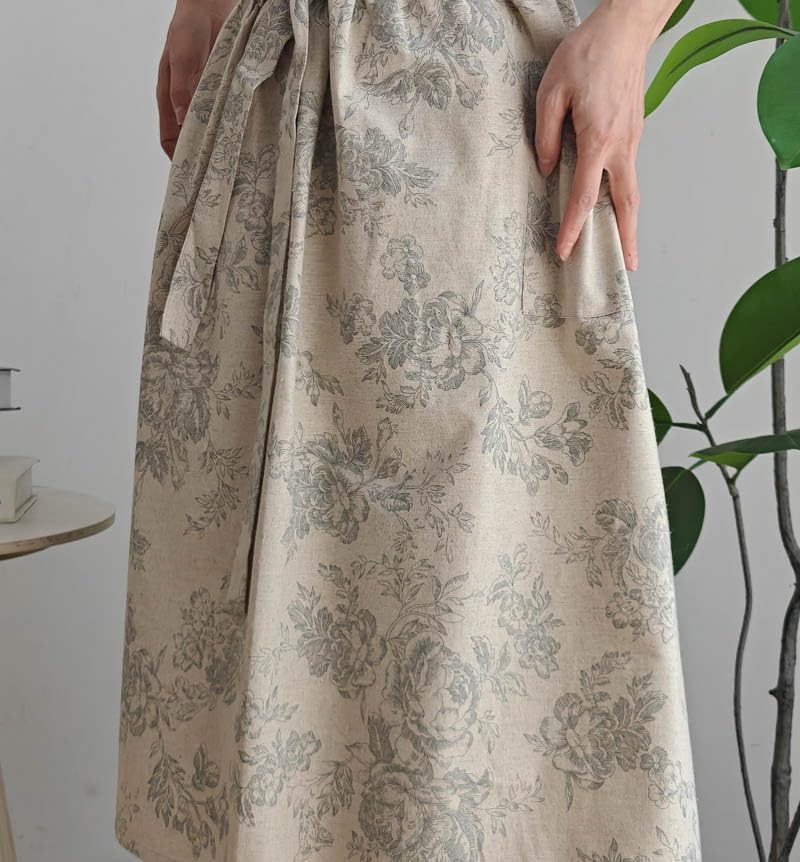 Floral Cotton Waterproof Adult Kitchen Apron Adjustable Cooking Baking Garden Chef Apron with Pocket