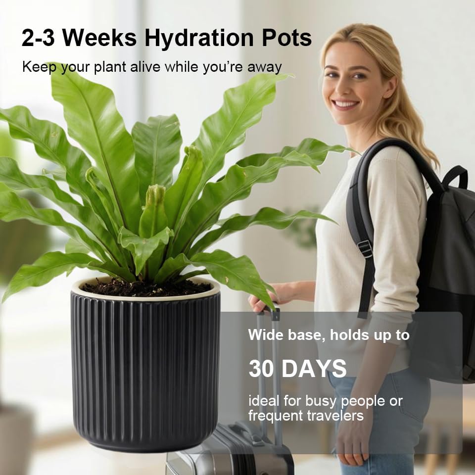 Ceramic Orchid Pot, Clear Nursery Pot & self Watering,5 inch,Black | Dual-Pot System,Root Visibility,Flexible Use for