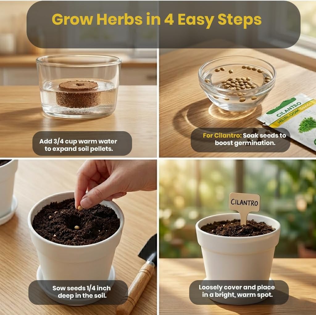 47 PCS Herb Garden Seeds Starter Kit, 10 Non-GMO Culinary Herb Seeds with White Pots & Planters for Windowsill, Herb