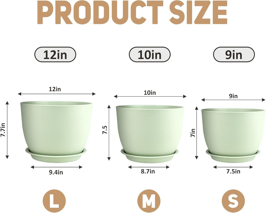 YNNICO Plant Pots 12/10/9 inch Set of 3, Flower Pots with Multi Mesh Drainage Holes, Large Planters for Indoor Outdoor