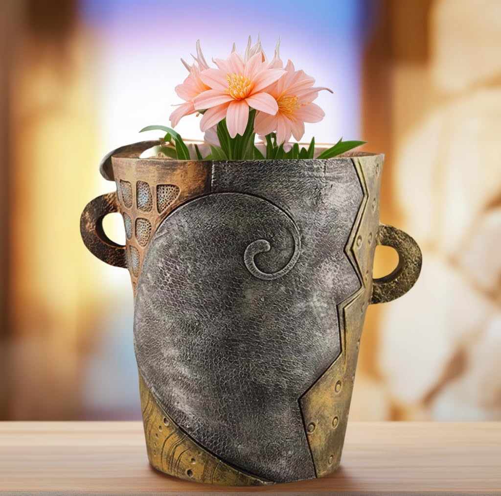 Picasso Abstract Face Flower Pot,Unique Resin Crafted Planter with Drainage Holes,Interesting Colorful Planter with