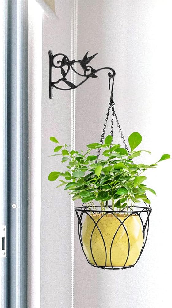 Happyyami Hanging Railing Planter Metal Flowerpot Holder with Chains 8.07 X 8.07 X 5.51 in Hanging Flower Holder for