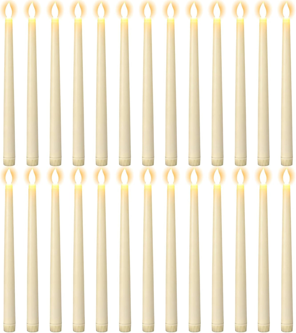 GenSwin 26 Pcs Flameless Taper Candles with 3D Wick, LED Taper Candles Battery Operated, Flameless Battery Candlesticks for Home Party Wedding Christmas Decor(Ivory, 0.78”x10.8”)