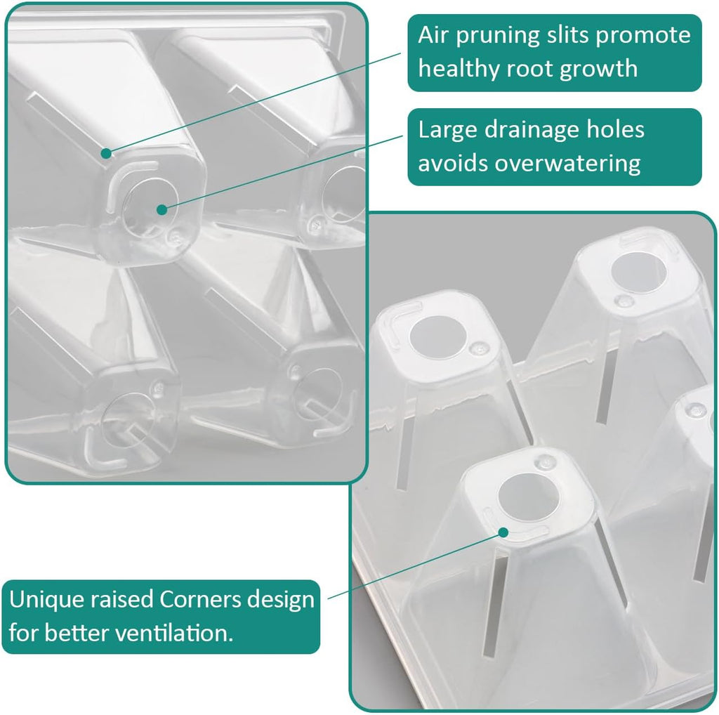 RooTrimmer 5 Pack Heavy Duty 1020 Trays and 40 Pack Clear 4 Cell Seed Starter Trays with Large Drainage Holes, Easy