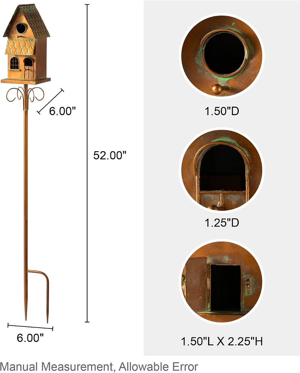 Glitzhome Birdhouses for Outdoors, Decorative Bird Houses for Outside, 53" H Farmhouse Faux Copper 2-Tiered Distressed