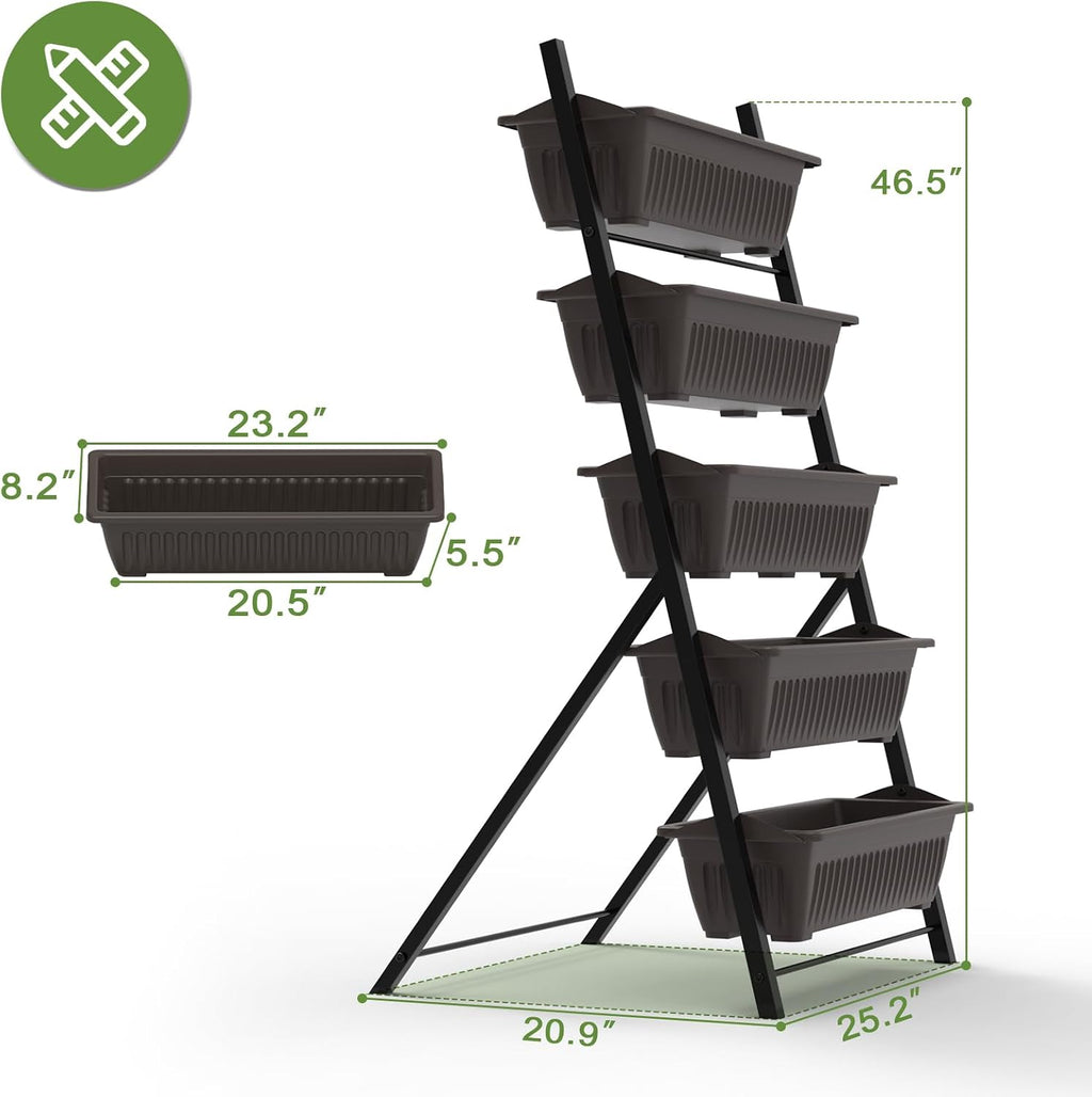 5-Tier Vertical Garden Planter,4.4Ft Planter Box with 5 Container Boxes | Raised Herb Planter Box for Patio Deck