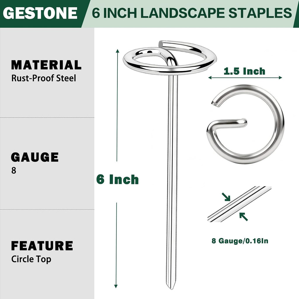 Landscape Staples Pins 120 Pack, 8 Gauge 6 Inch Heavy Duty Galvanized Weed Barrier Pins, Circle Top Garden Stakes with